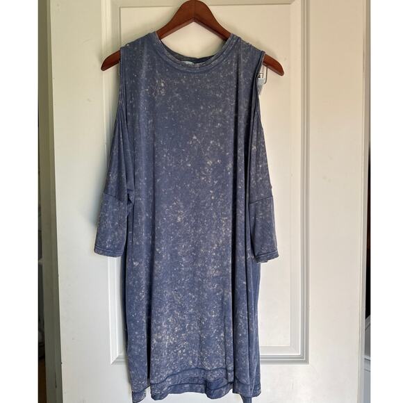 She + Sky Boho Blue Cold Shoulder Mineral Wash Dress - Size Small - Picture 6 of 7